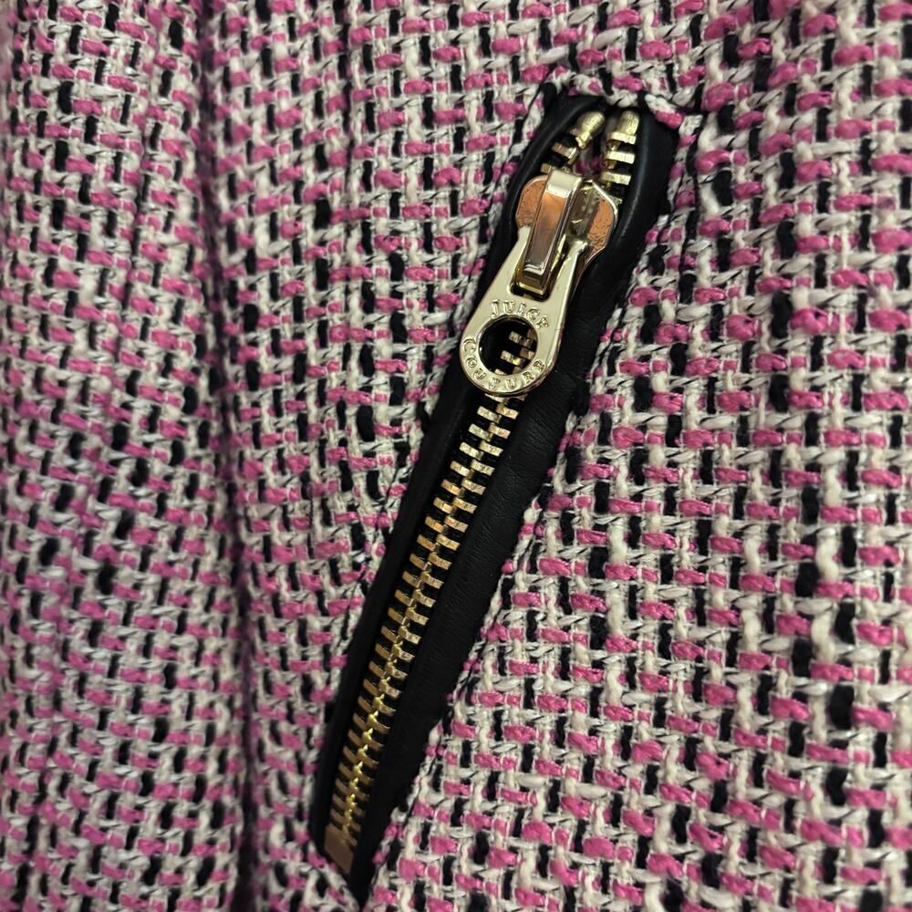 JUICY COUTURE Tweed Zip Jacket Pink Black Cropped Blazer Size L Clueless Y2K - Picture 5 of 9